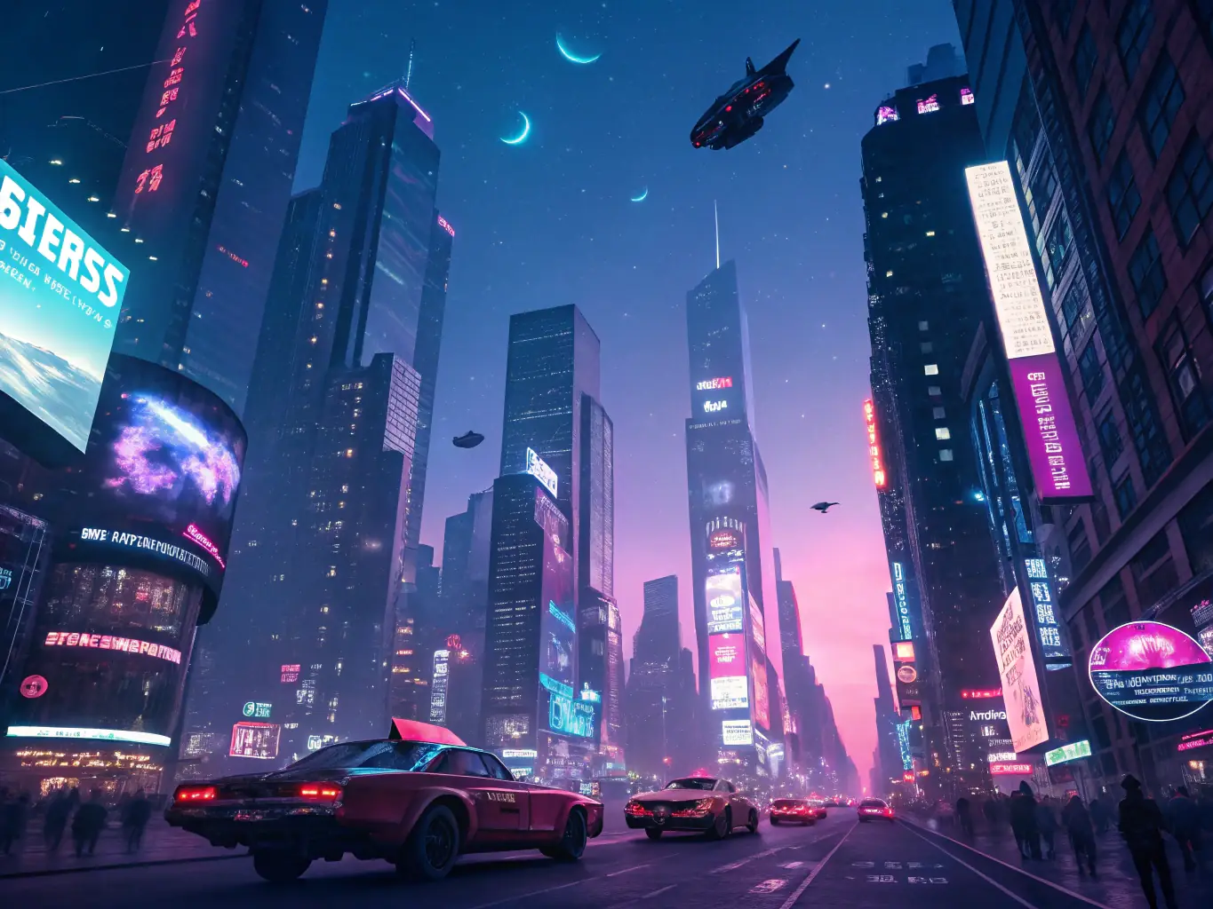 A futuristic cityscape with neon lights reflecting on wet streets, symbolizing the digital frontier and the cutting-edge technology offered by Extra World subscriptions.