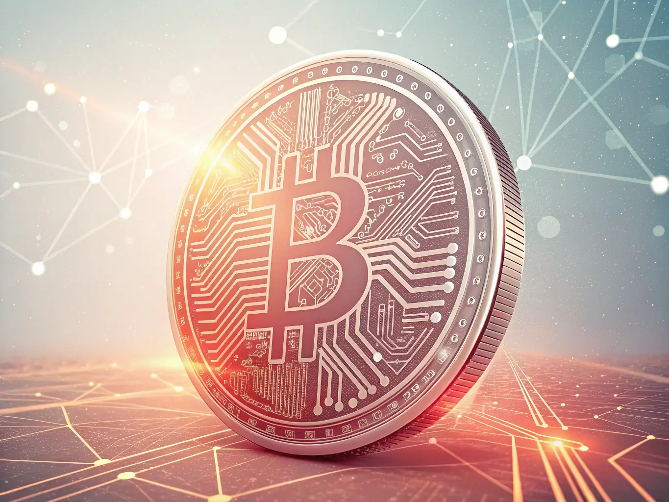 A close-up of a glowing crypto token with binary code in the background, representing the crypto token rewards and investment opportunities within the Extra World ecosystem.